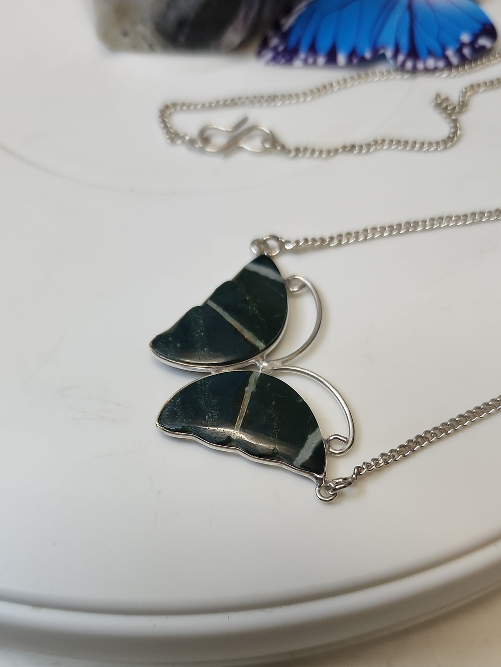 Dark Green Butterfly Pendant Necklace
